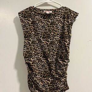 Leopard Print Sleeveless Ruched Detail Top